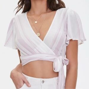 Forever 21 Wrap Crop Top - White and Pink
